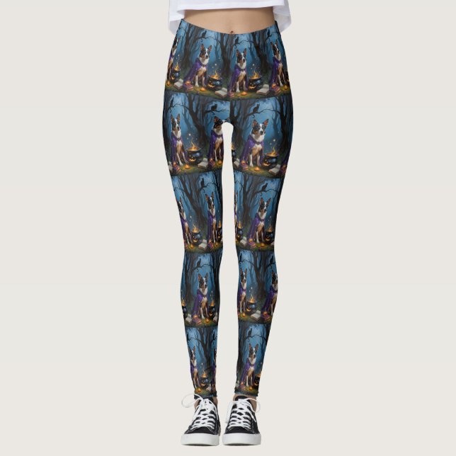 Australische Rinder-Whimsical Halloween-Malerei Leggings (Vorderseite)