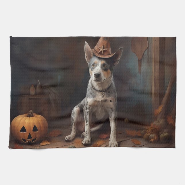 Australische Rinderpumpen Halloween Beängstigend Geschirrtuch (Horizontal)