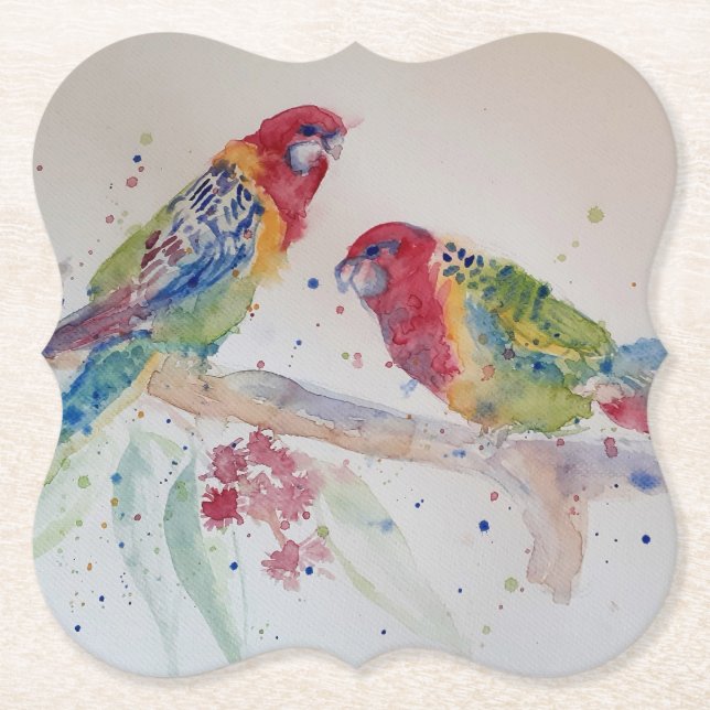 Australische Rosella Parrot Aquarellkunst Untersetzer (Vorderseite)