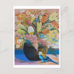 Australische Rosenella mit blauen Köpfen & Wildblu Postkarte