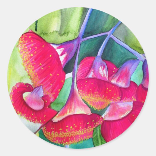 Australische Rot Blütengummi Aquarellkunst Runder Aufkleber (Vorderseite)