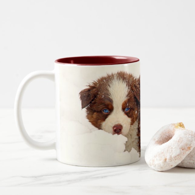 Australische Schäfer-Welpen Zweifarbige Tasse (Mit Donut)