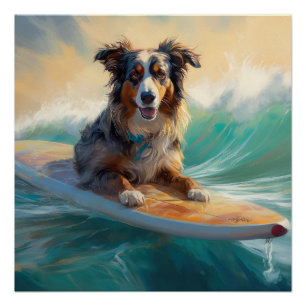 Australische Schäferhund-Strand-Surfing-Malerei Poster