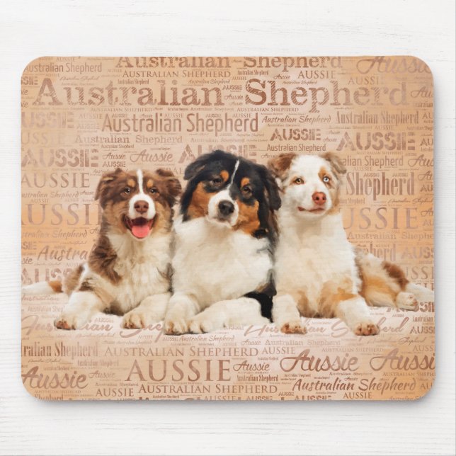 Australische Schäferhunde auf Wort-Wolke 1 Mousepad (Vorne)