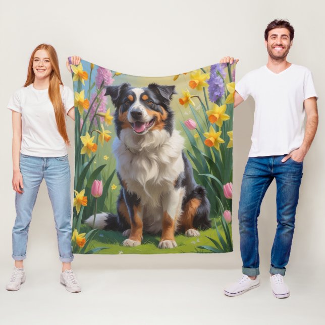 Australische Schäferhunde Dog Spring Blumen Malere Fleecedecke (Beispiel)