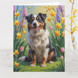 Australische Schäferhunde Dog Spring Blumen Malere Karte
