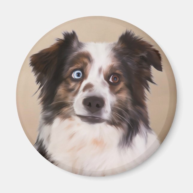 Australische Schäferhunde - Ölgemälde Magnet (Vorne)