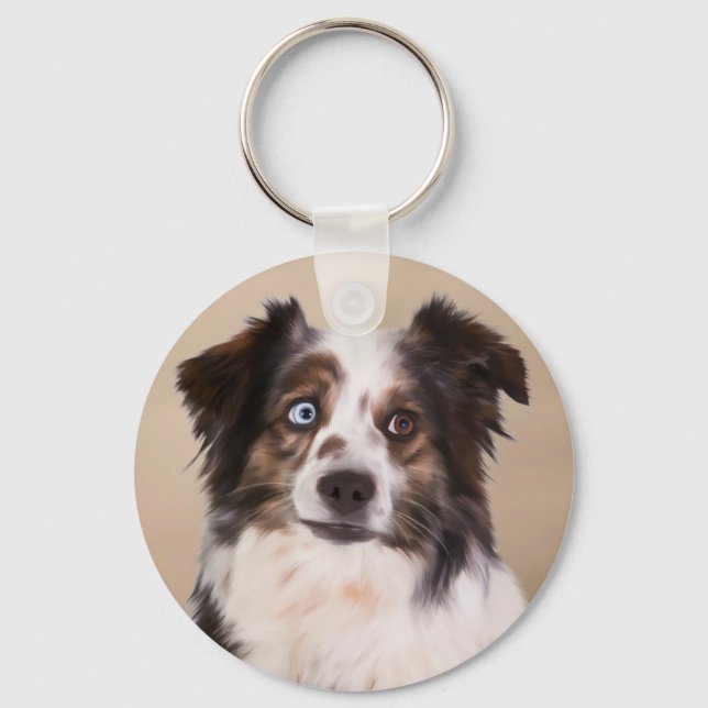 Australische Schäferhunde - Ölgemälde Schlüsselanhänger (Vorderseite)