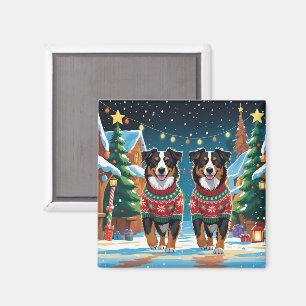 Australische Schäferhunde Weihnachten Schnee Feier Magnet