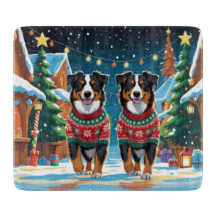 Australische Schäferhunde Weihnachten Schnee Urlau Schneidebrett