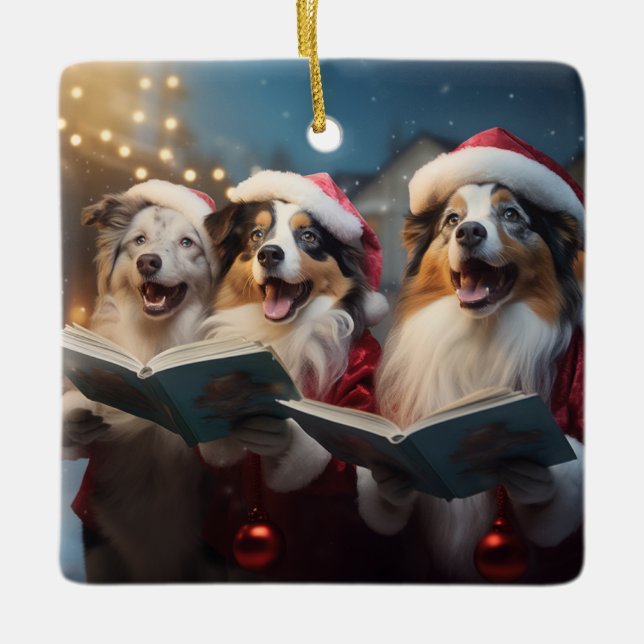 Australische Schäferhunde Weihnachts-Weihnachtsfei Keramikornament (Vorderseite)