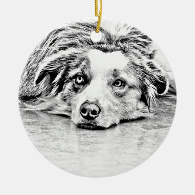 Australische Schäferhundekunst Keramikornament (Vorne)