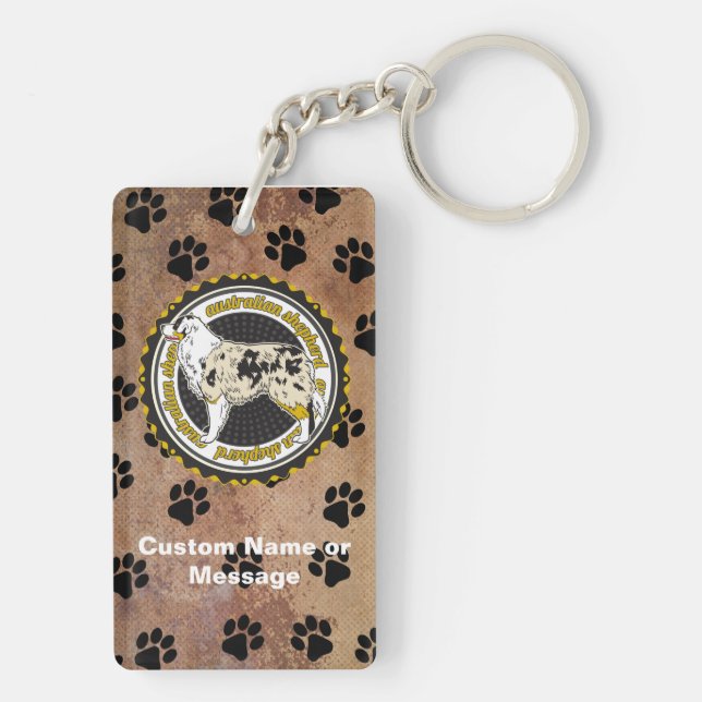Australische Schafhirte Paws Dog Breed Lover Custo Schlüsselanhänger (Rückseite)