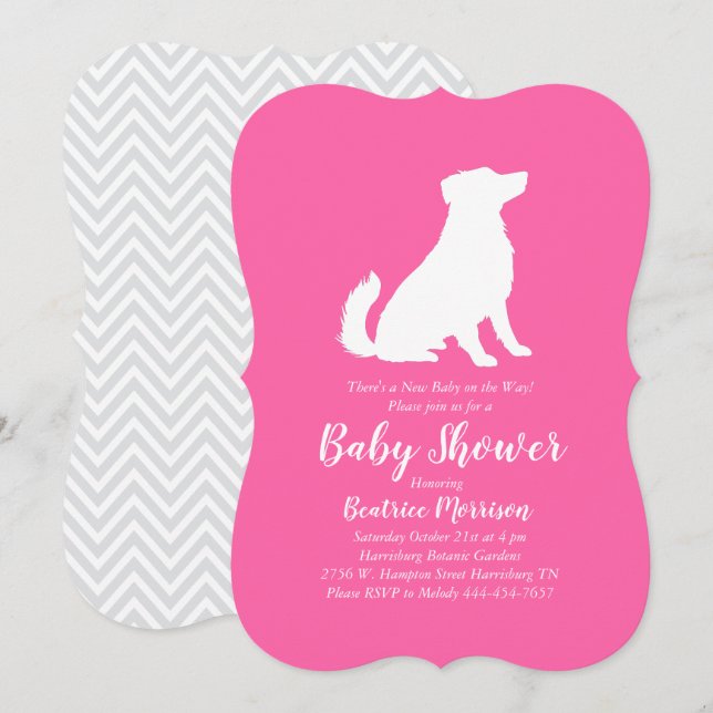 Australische Shepherd Dog Baby Shower Pink Girl Einladung (Vorne/Hinten)