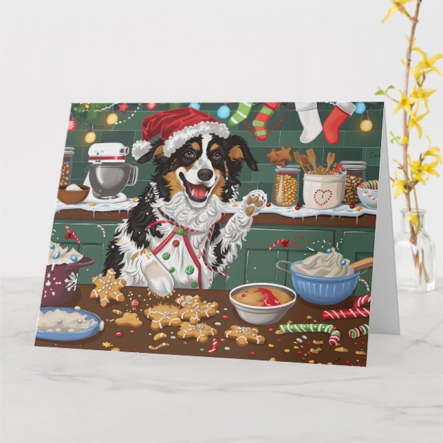 Australische Shepherd Holiday Backend Weihnachten Karte (Gelbe Blume)