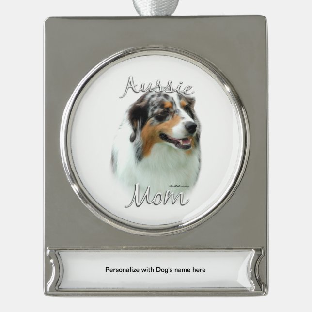Australische Shepherd Mama 2 Banner-Ornament Silber (Vorderseite)