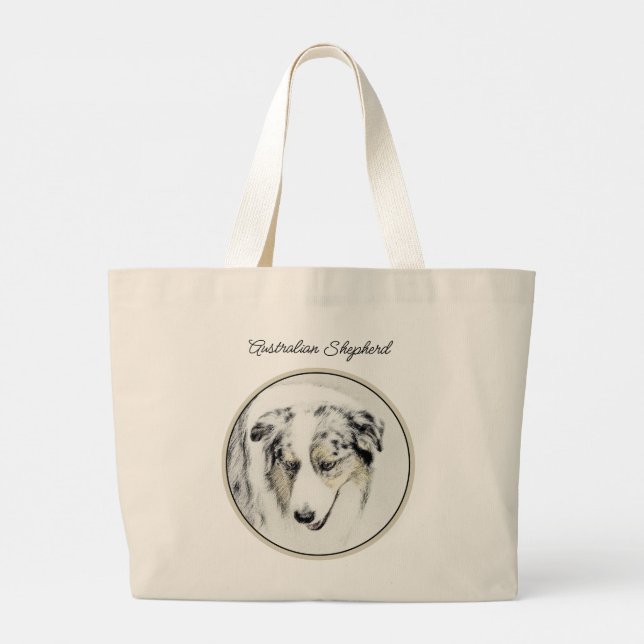 Australische Shepherd Painting Blue Merle Dog Art Jumbo Stoffbeutel (Rückseite)