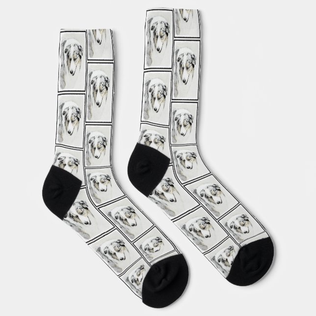 Australische Shepherd Painting Blue Merle Dog Art Socken (Rechts)