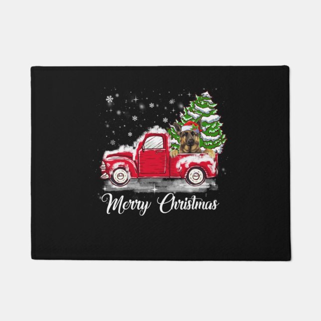 Australische Shepherd Ride Red Truck Christmas Paj Fußmatte (Vorderseite)
