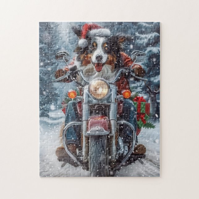 Australische Shepherd Riding Motorrad Weihnachten (Vertikal)