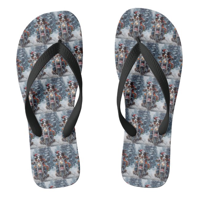 Australische Shepherd Riding Motorrad Weihnachten Flip Flops (Fußbett)
