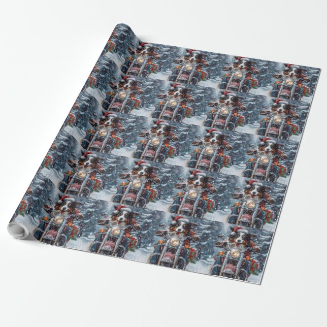 Australische Shepherd Riding Motorrad Weihnachten Geschenkpapier (Ungerollt)
