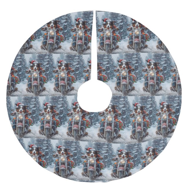 Australische Shepherd Riding Motorrad Weihnachten Polyester Weihnachtsbaumdecke (Vorderseite)