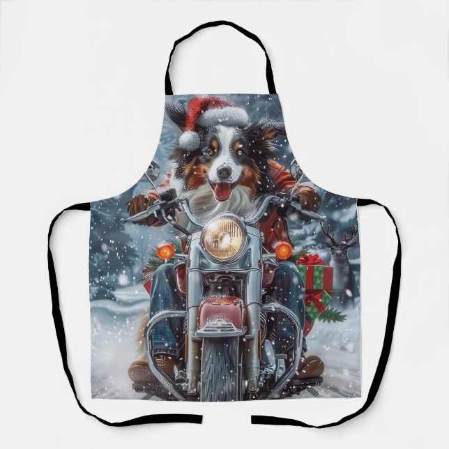 Australische Shepherd Riding Motorrad Weihnachten Schürze (Vorderseite)