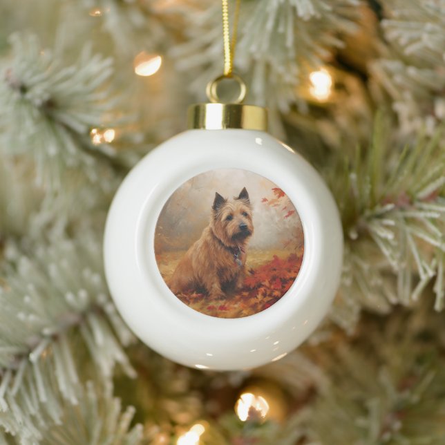 Australische Terrier im Herbst Leaves Fall Inspiri Keramik Kugel-Ornament (Baum)