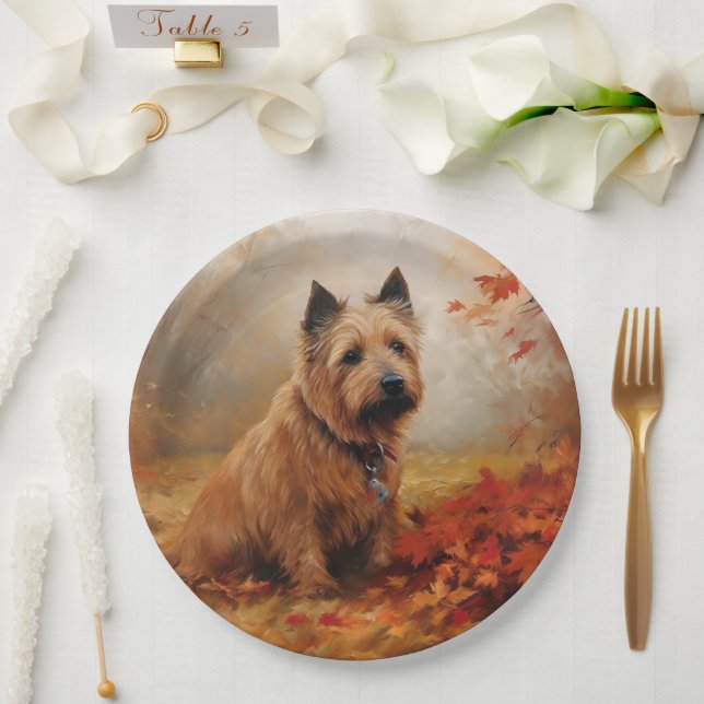 Australische Terrier im Herbst Leaves Fall Inspiri Pappteller (Hochzeit)