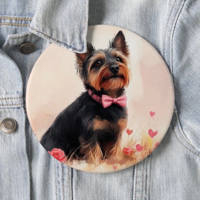 Australische Terrier mit Rose - Valentinstag Button (Beispiel)