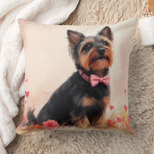 Australische Terrier mit Rose - Valentinstag Kissen (Decke)