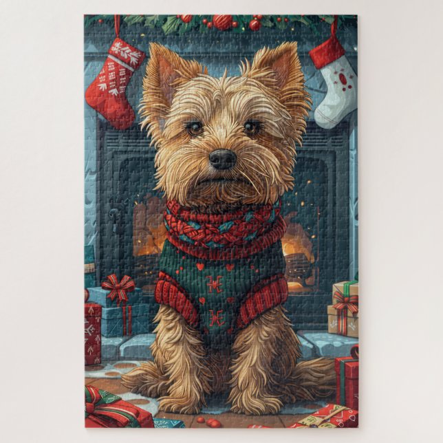 Australische Terrier mit Weihnachtsgeschenken Feue (Vertikal)