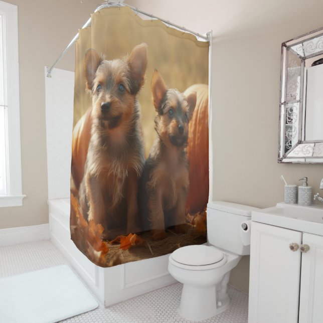 Australische Terrier Welpe Autumn Delight Pumpkin Duschvorhang (Beispiel)