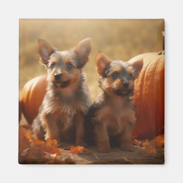 Australische Terrier Welpe Autumn Delight Pumpkin Magnet (Vorne)