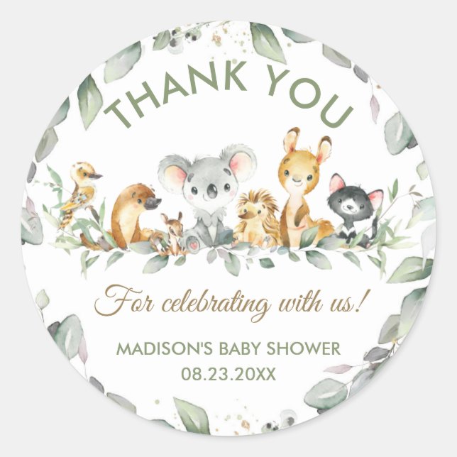 Australische Tiere Birthday Baby Shower Fevor Runder Aufkleber (Vorderseite)