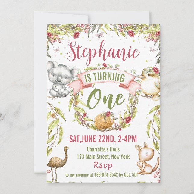 Australische Tiere Einladung Birthday Party (Vorderseite)