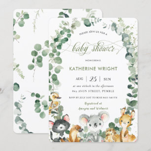 Australische Tiere Eucalyptus Greenery Baby Shower Einladung