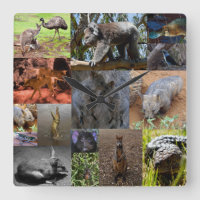 Australische Tiere FotoCollage, Wall Clock