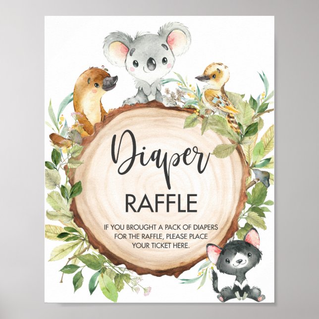 Australische Tiere Grüne Baby Diaper Raffle Poster (Vorne)