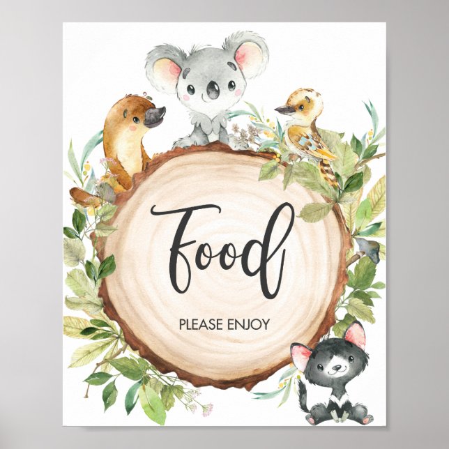 Australische Tiere Grüne Babydusche Poster (Vorne)