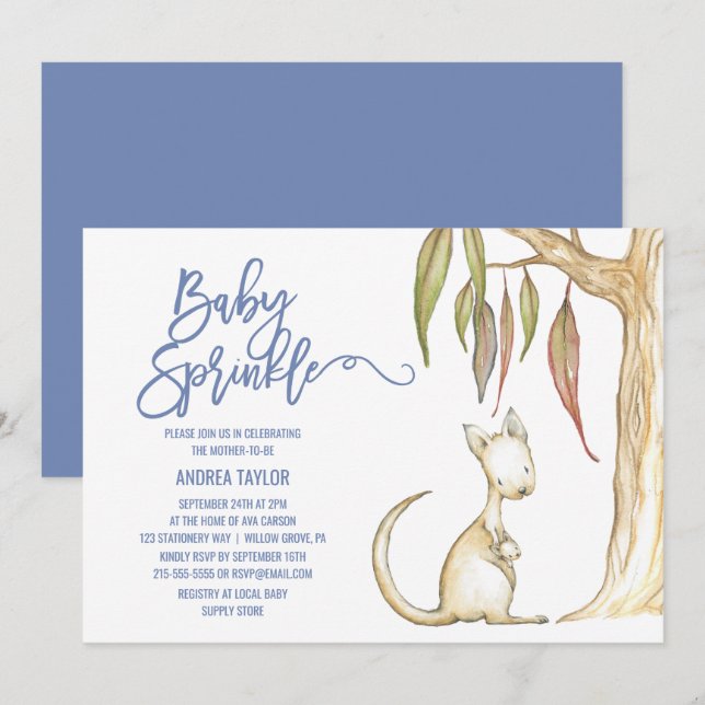 Australische Tiere | Kangaroo & Joey Baby Sprinkle Einladung (Vorne/Hinten)