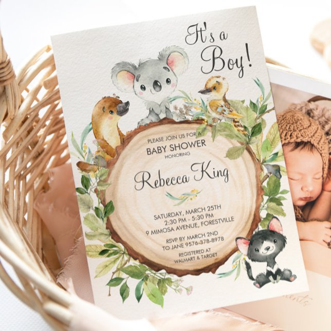 Australische Tiere Koala Baby Shower Neutral Boy Einladung (Von Creator hochgeladen)