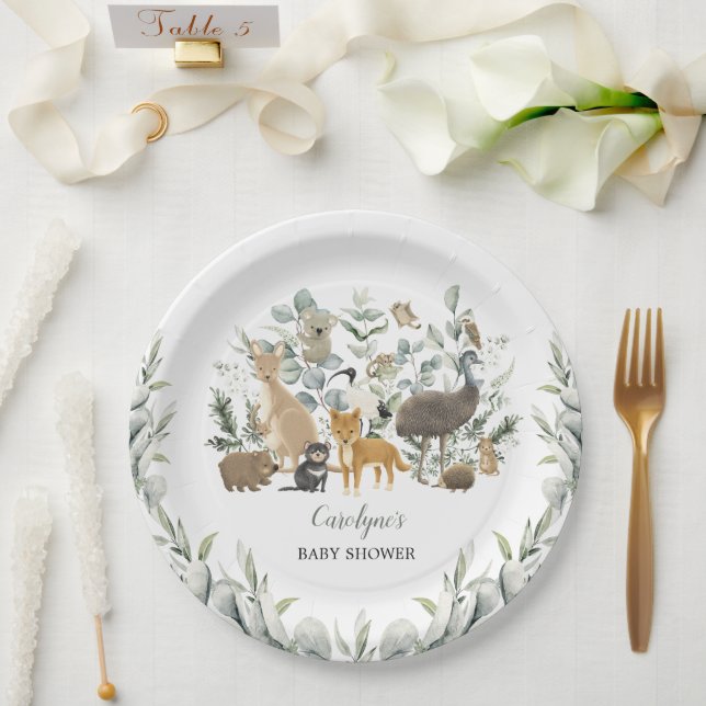 Australische Tiere Leafy Eucalyptus Baby Shower Pappteller (Hochzeit)