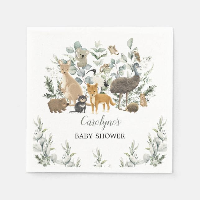 Australische Tiere Leafy Eucalyptus Baby Shower Serviette (Vorderseite)