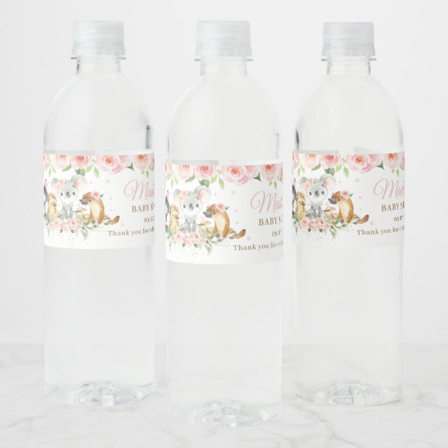 Australische Tiere Pink Floral Girl Baby Dusche (Flaschen)