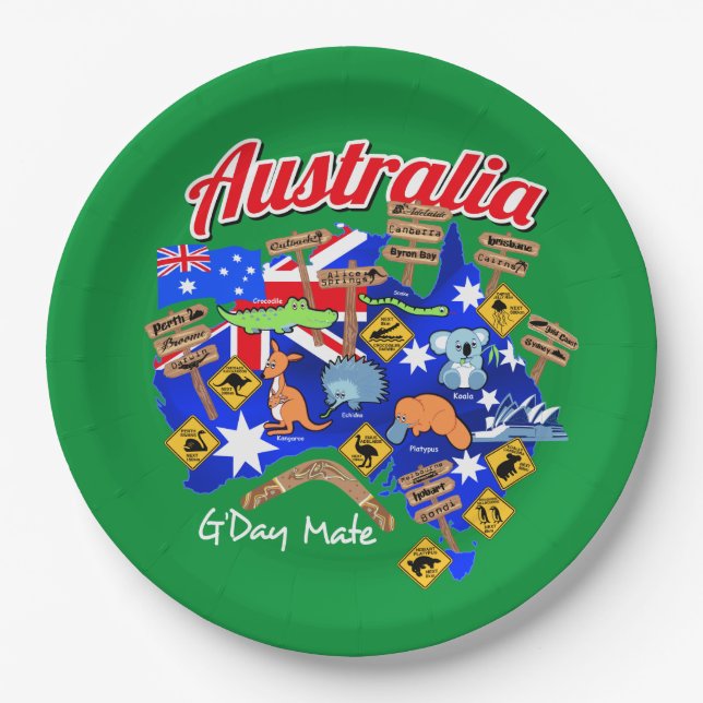 Australische Tiere und Standorte Pappteller (Vorderseite)