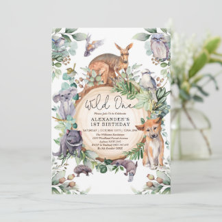 Australische Tiere Wild One Greenery 1. Geburtstag Einladung