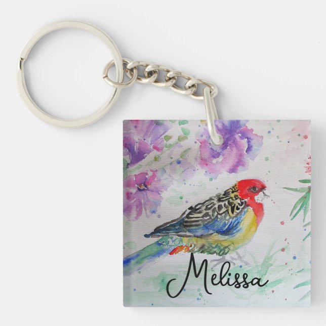 Australische Vögel Rosella Parrot Wasserfarbe Kuns Schlüsselanhänger (Vorderseite)