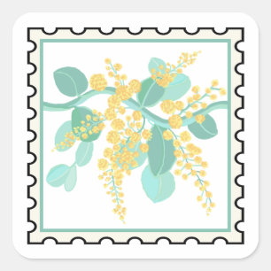 Australische Wattelblüten Briefmarken Kunst Quadratischer Aufkleber